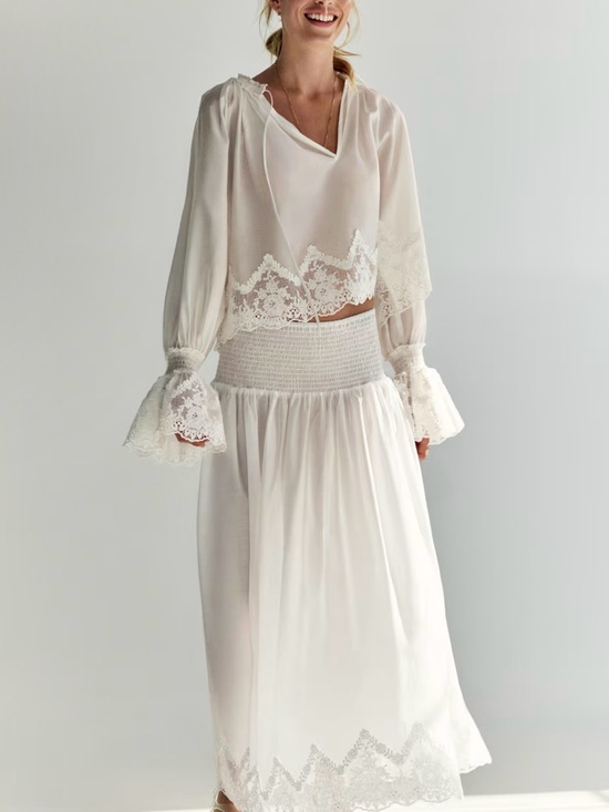 H&M Dresses & Skirts - H&M Ivory Lace-Trim Maxi Skirt